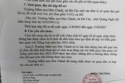 Thông báo lựa chọn đơn vị tổ chức hoạt động tiếng anh cho trẻ mẫu giáo năm học 2025-2026