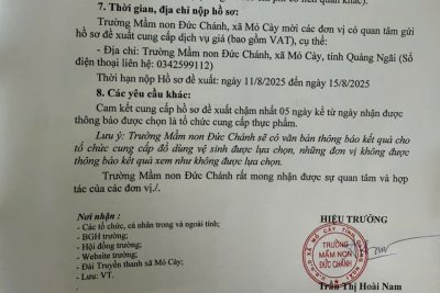 Thông báo lựa chọn đơn vị, cá nhân cung cấp đồ dùng vệ sinh năm học 2025-2026
